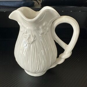 Vintage Peppertree Tabletops 5.5" White Porcelain Pitcher/Creamer Raised Floral